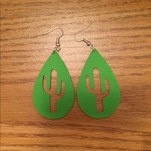 Cactus Leather Teardrop Earrings